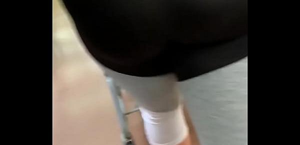  Big booty slut in see through leggings at store showing thong